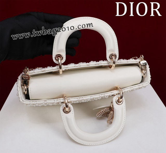 Dior专柜新款迪奥高仿原单Lady-Joy刺绣半颗珍珠手提女包 djfk1294